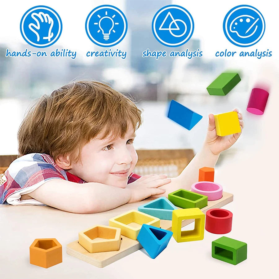 Montessori Wooden Stacking & Sorting Toy – Educational Color and Shape Sorter for Toddlers