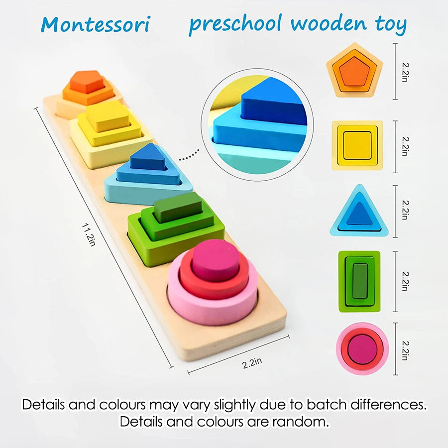 Montessori Wooden Stacking & Sorting Toy – Educational Color and Shape Sorter for Toddlers