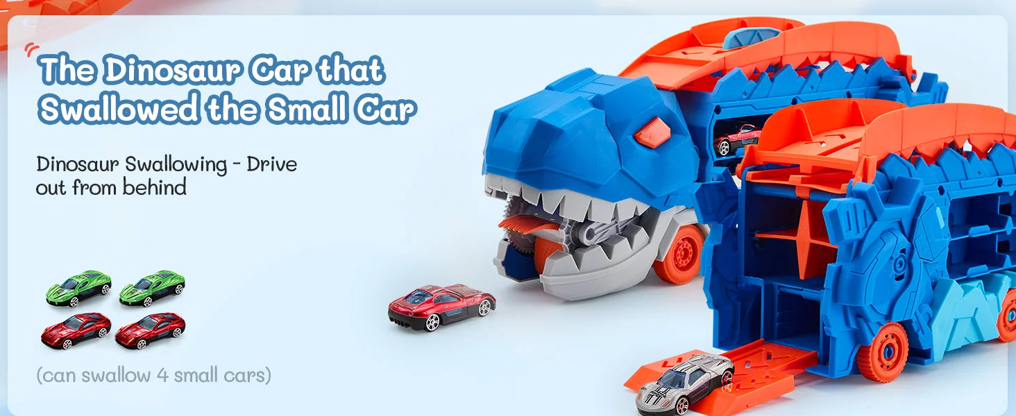Dinosaur Devouring Car Transporter Set 🦖🚗✨