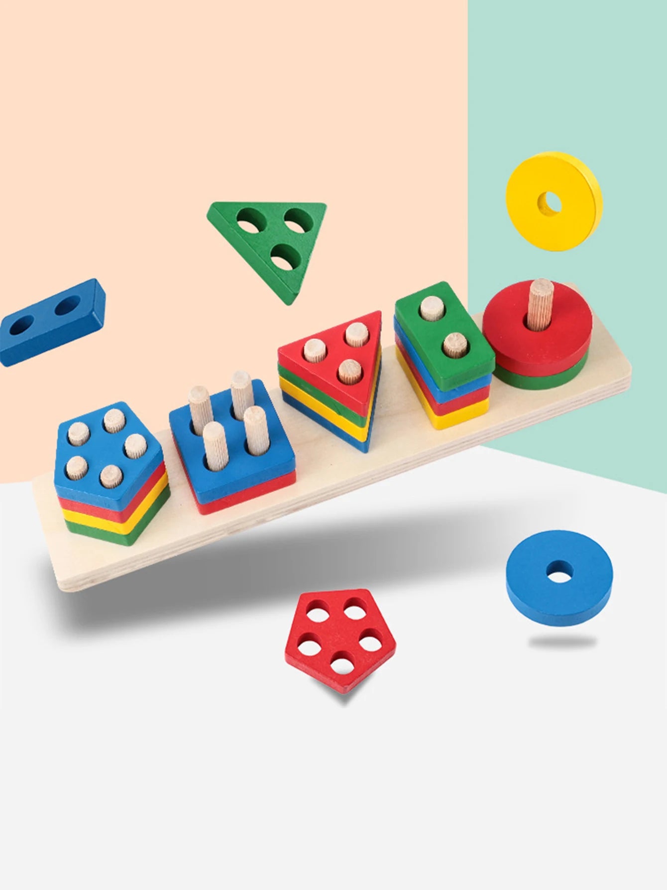 Montessori Wooden Stacking & Sorting Toy – Educational Color and Shape Sorter for Toddlers