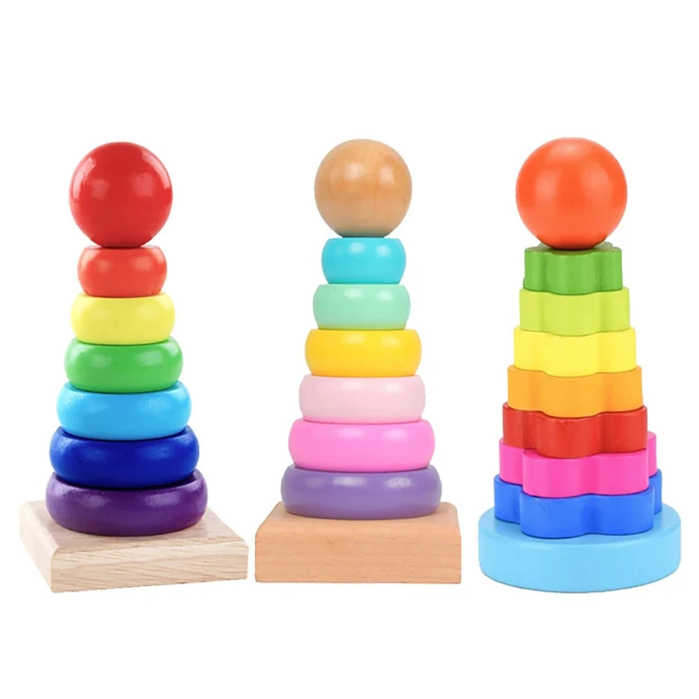 Rainbow Wooden Stacker – Montessori Educational Toy for Babies and Toddlers