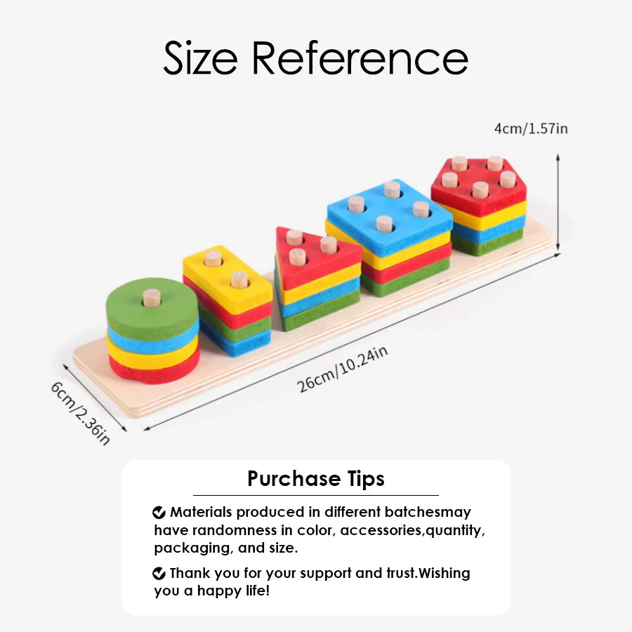 Montessori Wooden Stacking & Sorting Toy – Educational Color and Shape Sorter for Toddlers