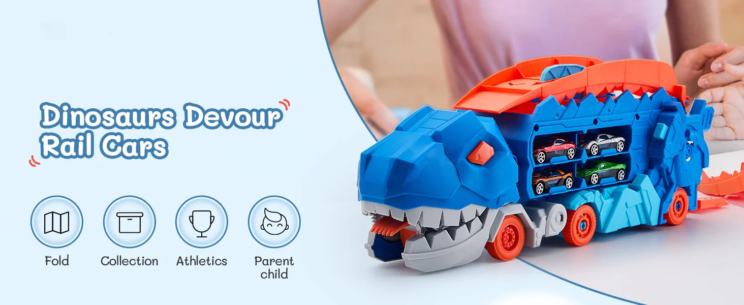 Dinosaur Devouring Car Transporter Set 🦖🚗✨