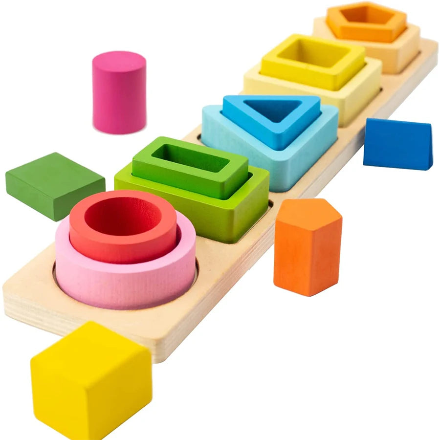 Montessori Wooden Stacking & Sorting Toy – Educational Color and Shape Sorter for Toddlers